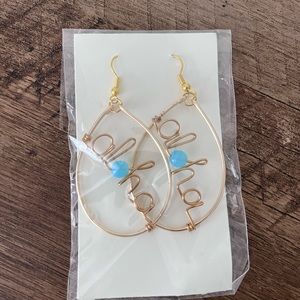 Earrings - wire wrap ALOHA with blue bead